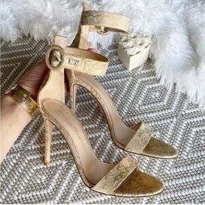 Gianvito Rossi Lace & Leather Gold Pumps Sandals